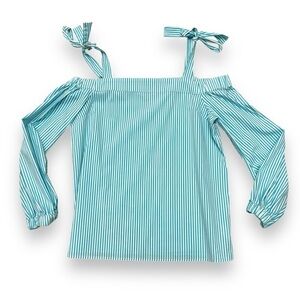 Michael Kors Blue Turquoise White Striped Off Shoulder Top - Medium